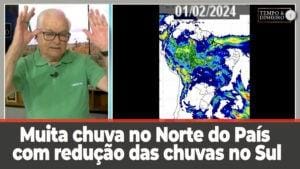 Muita chuva no Norte do País com redução das chuvas no Sul