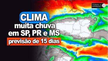Previsão do tempo mostra MS, SP e PR com bastante chuva. Temperaturas despencam, informa R. Coutinho