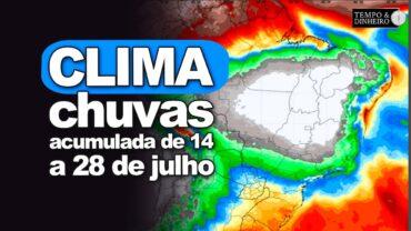 Chuva e frio em parte do Sudeste e Sul com massa de frio. Brasil central seco com chuvas no NO e NE